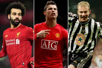 PENYERANG HANDALAN DALAM ERA MASING-MASING: (Dari kiri) Mohamed Salah, yang mewakili Liverpool sekarang; Cristiano Ronaldo (Manchester United musim 2007-08) dan Alan Shearer (Blackburn musim 1994-95). - Foto-foto AFP, REUTERS 