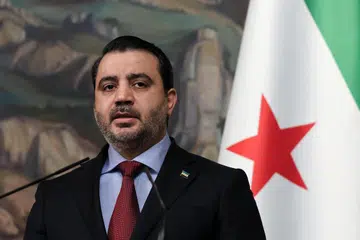 Menteri Luar Syria, Asaad Hassan al-Shibani, berucap pada sidang akhbar selepas mengadakan perbincangan dengan Menteri Luar Russia, Sergei Lavrov, di Moscow, Russia, 31 Julai 2025.