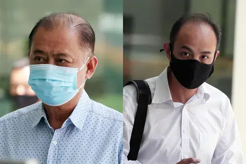 MENGAKU SALAH: Peter Tan Chin Hock (kiri) dan anaknya, Kenneth Tan Kwang Leng (kanan) dipenjarakan selepas mereka mengaku bersalah atas tuduhan rasuah. - Foto-foto BH oleh KELVIN CHNG