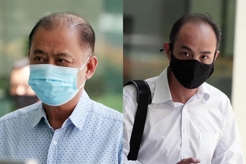 MENGAKU SALAH: Peter Tan Chin Hock (kiri) dan anaknya, Kenneth Tan Kwang Leng (kanan) dipenjarakan selepas mereka mengaku bersalah atas tuduhan rasuah. - Foto-foto BH oleh KELVIN CHNG