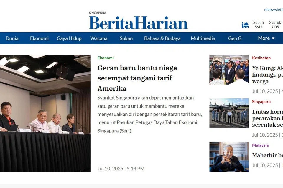 Laman web Berita Harian yang telah diperbaharui.