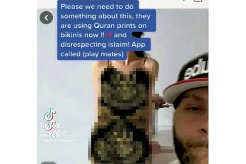 BOLEH TIMBUL KEMARAHAN: Syarikat Playmate didapati menjual pakaian dihias dengan ayat-ayat Al Quran dan kalimah Allah sebenarnya menggunakan alamat yang bukan milik mereka. - FOTO TANGKAP LAYAR TIKTOK