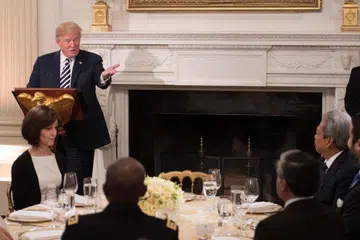 IFTAR PERTAMA: Encik Trump memberi ucapan kepada tetamu di majlis jamuan iftar di Rumah Putih pada 7 Jun.