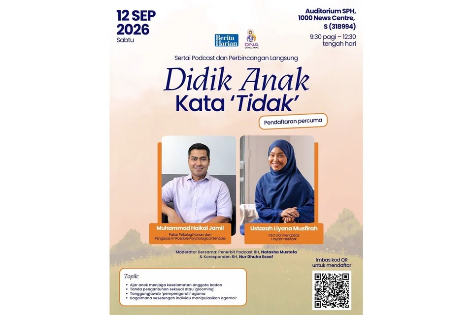 Sesi podcast dan perbincangan langsung berjudul ‘Didik Anak Kata “Tidak”’ akan diadakan pada 12 September dari 9.30 pagi hingga 12.30 tengah hari.