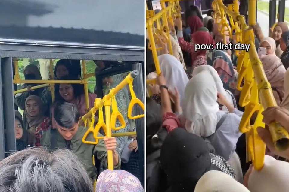 TERPUTUS: Besi pemegang sebuah bas pelajar di Universiti Utara Malaysia kelihatan terputus.