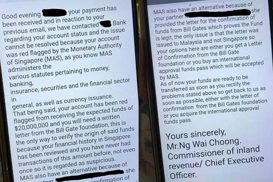 SKIM PENIPUAN: Iras telah menasihati penerima agar tidak mengambil perhatian terhadap e-mel mengenai skim penipuan di mana penerima diberitahu mereka perlu membeli "pas kelulusan" untuk mendapat dana dari jutawan Bill Gates. - Foto IRAS