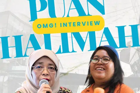Cik Nur Sabrina Masri (kanan) mewawancara mantan Presiden, Puan Halimah Yacob (kiri), semasa sesi pertama Siri Jauhari Berita Harian yang diadakan pada 31 Mei.