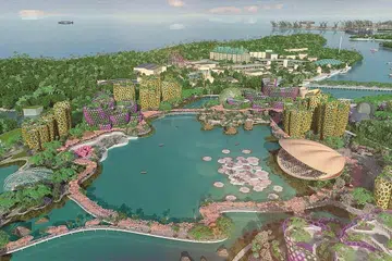 TARIKAN BARU SENTOSA-BRANI Gambaran pelukis yang menampilkan tarikan baru di sekitar Resorts World Sentosa di bawah Pelan Induk Sentosa-Brani. - Foto SENTOSA DEVELOPMENT CORPORATION
