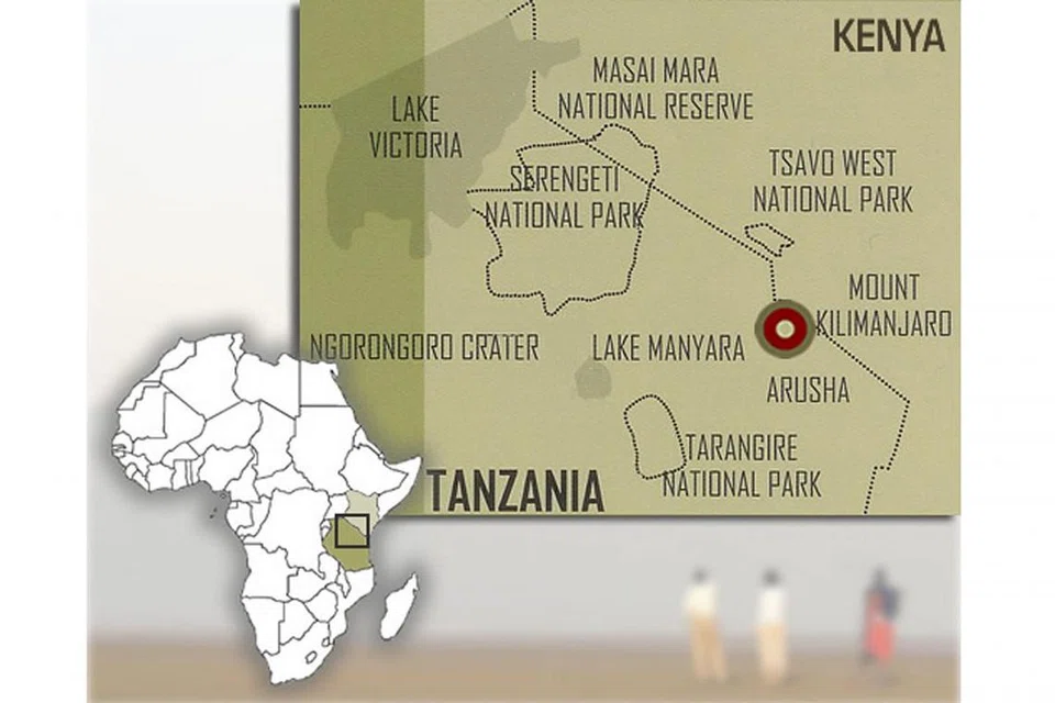 PENUNJUK ARAH: Peta Gunung Kilimanjaro dan Kawasan Pemuliharaan Ngorongoro. - Foto ihsan MOHAMMAD RAFIE SABARSHAH