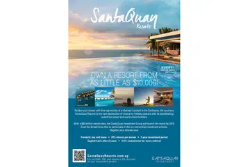 JANGAN TERPEDAYA: Iklan skim pelaburan olok-olok pusat peranginan pesisiran pantai SantaQuay di Caribbean yang digunakan MoneySENSE dalam kempen Awas! Penipuan Pelaburan.- Foto PENGUASA KEWANGAN SINGAPURA (MAS)