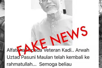 BERITA PALSU: Berita yang tular kononnya mengenai kematian ustaz Pasuni Maulan Sabtu lalu memang mengkagetkan, sedang ramai orang hangat meraikan hujung minggu pertama Syawal. - Foto FACEBOOK SYAKIR ABU FAROUQ