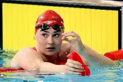 Perenang England, Freya Anderson, dalam acara 100 meter gaya bebas wanita pada acara Sukan Komanwel Glasgow 2026