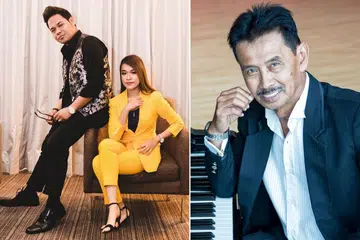 TERHARU RAIH PELUANG: Pasangan duet popular Syamel (kiri) dan Ernie Zakri rasa bertuah dapat merakam lagu 'Seru Hari Lebaran' ciptaan komposer asal Singapura, S. Atan (foto kanan), yang mempunyai formula malar segar. - Foto BM oleh KHIDHIR ASYRAF MAHBOB, Foto fail