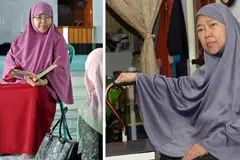 PERLUKAN TONGKAT: Ustazah Siti Rahmah kini memerlukan tongkat untuk berjalan bagi menyokong kakinya yang kian lemah, lantas mengehadkan kemampuannya memberi ceramah. Kalau dulu beliau dapat memberi ceramah di 10 masjid setiap minggu, kini beliau hanya mampu mengajar di dua masjid. - Foto JOHARI RAHMAT dan fail