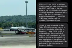 penerbangan SIA, KLIA, tayar pancit