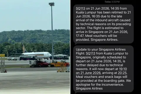 Penerbangan SQ113 dijadualkan berlepas pada 2.35 petang pada 21 Jun, tetapi hanya berlepas pada 8.27 malam.