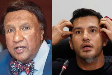 Tan Sri Abdul Kadir Sheikh Fadzir (kiri) mendakwa kenyataan Datuk Seri Aliff Syukri Kamaruzaman bermaksud beliau berhutang kepada usahawan itu berjuta-juta ringgit.