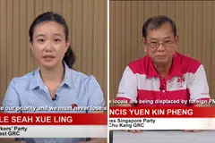 CALON ALTERNATIF: Cik Nicole Seah (kiri), berkata partinya tidak akan membangkang sekadar kerana ingin membangkang sementara Encik Francis Yuen, berkata tiada satu parti mempunyai semua jawapan atau semua bakat. - Foto-foto TANGKAP LAYAR CNA