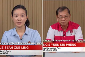 CALON ALTERNATIF: Cik Nicole Seah (kiri), berkata partinya tidak akan membangkang sekadar kerana ingin membangkang sementara Encik Francis Yuen, berkata tiada satu parti mempunyai semua jawapan atau semua bakat. - Foto-foto TANGKAP LAYAR CNA
