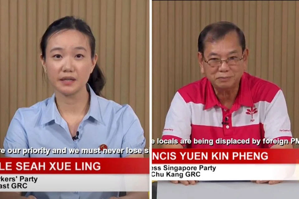 CALON ALTERNATIF: Cik Nicole Seah (kiri), berkata partinya tidak akan membangkang sekadar kerana ingin membangkang sementara Encik Francis Yuen, berkata tiada satu parti mempunyai semua jawapan atau semua bakat. - Foto-foto TANGKAP LAYAR CNA