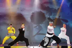 KONGSI PENTAS: Ahli kumpulan silat Si Rumpun Padi membuat persembahan bersama ahli Wudang Shenghong dalam satu acara yang dianjurkan oleh Persatuan Kuil Lorong Koo Chye Sheng Hong bagi memupuk persefahaman antara kaum. - Foto PERSATUAN KUIL LORONG KOO CHYE SHENG HONG