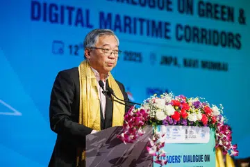 Timbalan Perdana Menteri, Encik Gan Kim Yong, menyampaikan ucapan semasa Dialog Pemimpin Minggu Maritim India di Mumbai pada 12 Ogos.