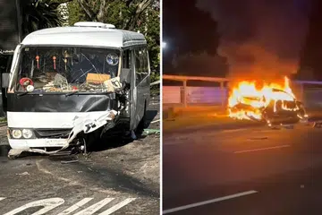 Dalam nahas pada pagi 6 Mac itu, sebuah bas sekolah remuk sementara sebuah kereta terbakar. Pemandu kereta itu dan tiga penumpangnya diberkas bagi beberapa kesalahan.