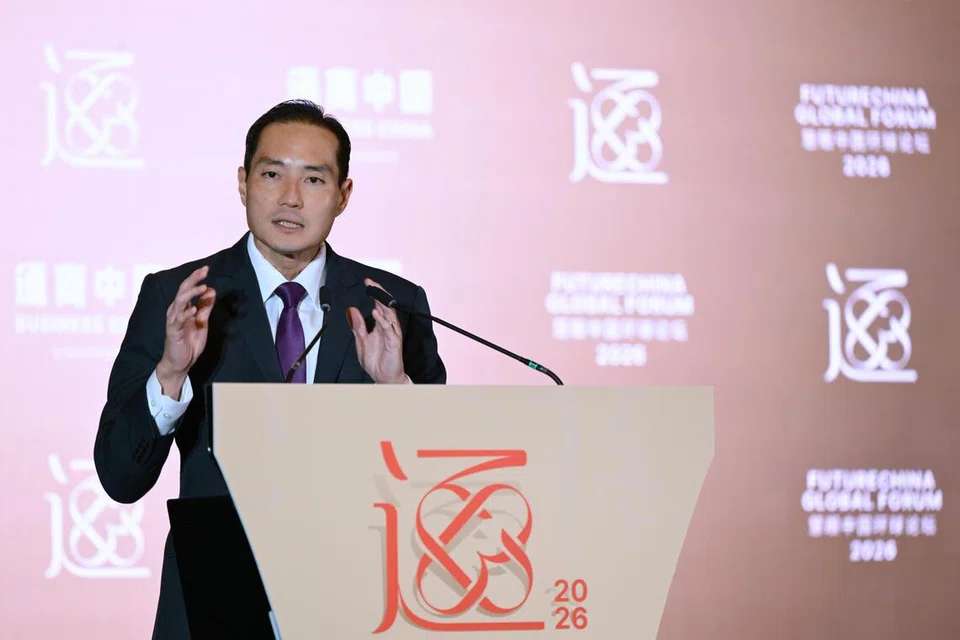 Menteri Negara Kanan (Penerangan dan Pembangunan Digital merangkap Kesihatan), Encik Tan Kiat How, di Forum Global Masa Depan China Ke-17 yang diadakan di Ekspo dan Pusat Konvensyen Marina Bay Sands pada 24 September.