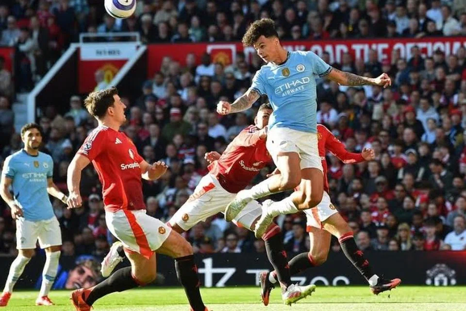 Pemain Manchester City Nico O’Reilly beraksi ketika menentang Manchester United dalam perlawanan Liga Perdana England di Old Trafford pada 6 April.