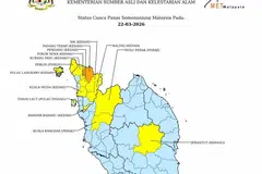 Sebanyak 14 kawasan di Semenanjung Malaysia berada pada tahap satu (berjaga-jaga).