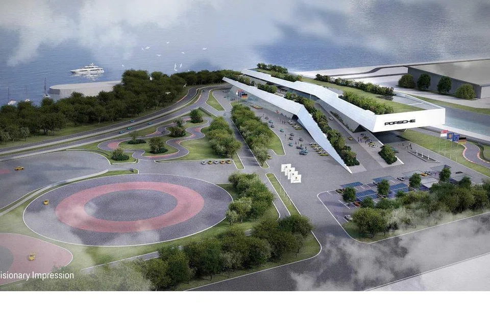 Gambaran artis tentang pusat pandu uji Porsche yang akan dibangunkan menjelang 2027, mempunyai kawasan 90,000 meter persegi dan termasuk trek uji pandu sejauh 2 kilometer. 