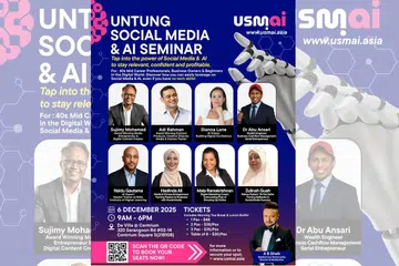Seminar sehari yang bertujuan menyokong masyarakat memanfaatkan peluang dalam kecerdasan buatan (AI) dan media sosial bakal diadakan pada 6 Disember 2025 di De Villa @ Centrium. 