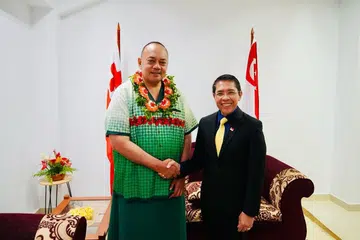 Menteri di Pejabat Perdana Menteri merangkap Menteri Kedua (Pendidikan dan Ehwal Luar), Dr Mohamad Maliki Osman, bersama pengerusi  Forum Kepulauan Pasifik (PIF) dan Perdana Menteri Tonga, Encik Siaosi Sovaleni, ketika menghadiri Mesyuarat Pemimpin PIF di di Nuku’alofa, Tonga pada 26-30 Ogos.