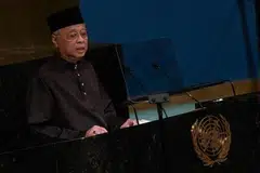 BERADA DI NEW YORK: Datuk Seri Ismail Sabri Yaakob semasa berucap di sidang Perhimpunan Agung PBB di New York pada 23 September lalu. - Foto AFP
