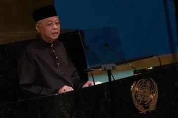 BERADA DI NEW YORK: Datuk Seri Ismail Sabri Yaakob semasa berucap di sidang Perhimpunan Agung PBB di New York pada 23 September lalu. - Foto AFP
