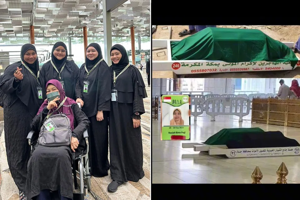 HANYA EMPAT KEMBALI: Allahyarhamha Rasiah Pegi (di kerusi roda)  bergambar bersama anaknya – (dari kiri) Cik Marliana Mohd Yusop dan Cik Siti Nurziana Tomari serta Cik Nurzilah Mohd Yusop (paling kanan)  – dan anak saudaranya, Cik Farah Farhana Abdol-Samat sebelum berangkat menunaikan umrah pada 20 September.