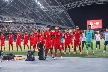Skuad Singa di Stadium Negara semasa perlawanan menentang Myanmar pada 14 November.