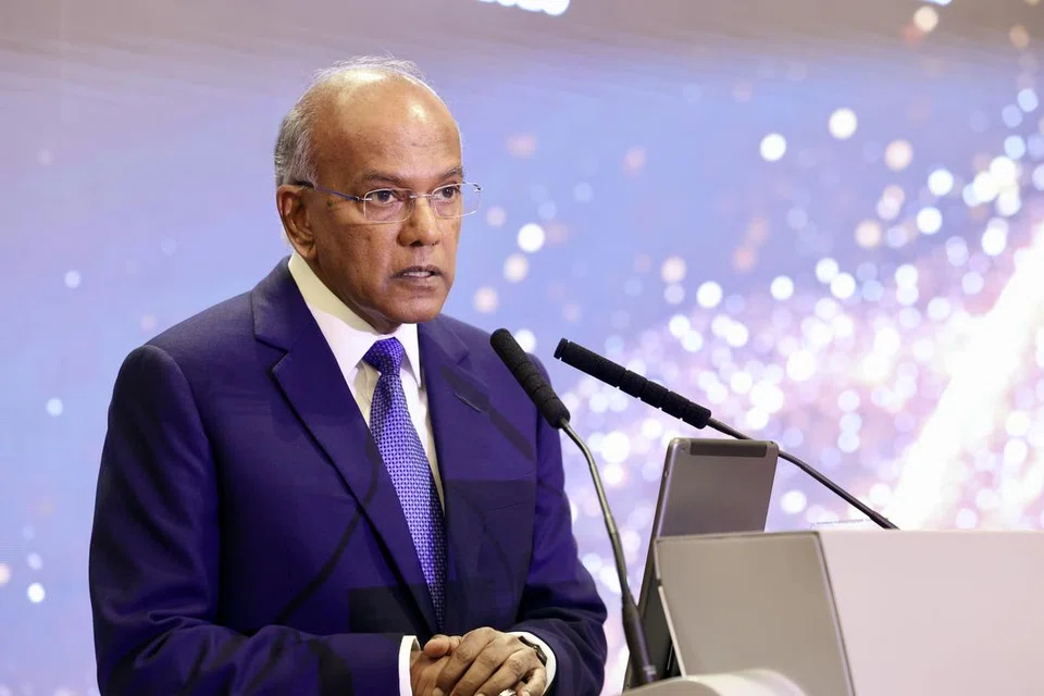 Menteri Penyelaras bagi Keselamatan Nasional merangkap Menteri Ehwal Dalam Negeri, Encik K. Shanmugam, berucap di Majlis Makan Malam Ulang Tahun Ke-10 Agensi Keselamatan Siber Singapura (CSA) pada 18 Julai.