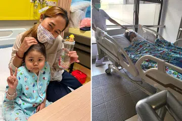 CEKAL BERUSAHA: Cik Siti Andariani bersama anaknya Almahyra Siti Ardana, yang menghidap Leukemia Limfoblastik Akut (ALL) dan sedang dirawat di Hospital Universiti Nasional Singapura (NUH).