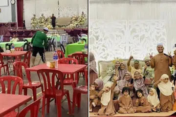 BUAT SENDIRI: Keluarga pengantin di Negeri Sembilan, Malaysia terpaksa bergotong-royong menyediakan sajian dan hiasan dewan acara bagi ‘menyelamatkan’ majlis walimah sepasang pengantin yang dipercayai ditipu syarikat katering yang lesap sebelum majlis berlangsung.