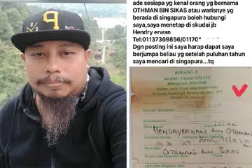 CARI AYAH KANDUNG: Encik Hendry Erwan Othman (kiri) menunjukkan sijil kelahirannya dan memberi nombor telefon untuk dihubungi sedang beliau berusaha mencari ayah kandungnya, Encik Othman Sikas, yang dipercayai menetap di Singapura.