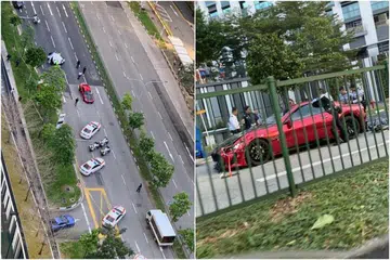 NAHAS JALAN RAYA: Seorang pemandu berusia 25 tahun ditangkap selepas kereta Maserati yang dipandunya terlibat dalam satu kemalangan di Cantonment Road dengan sebuah basikal elektrik sehingga menyebabkan kematian penunggang basikal itu, seorang wanita berusia 69 tahun. 