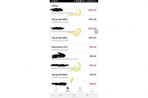 MASALAH KETERSAMBUNGAN: Pengguna DBS PayLah!, Vicky Faith, yang membuat bayaran $15.40 dan $9.60 pada 12 September dan 10 September mendapati bahawa kedua-dua bayaran itu dibuat dua kali.