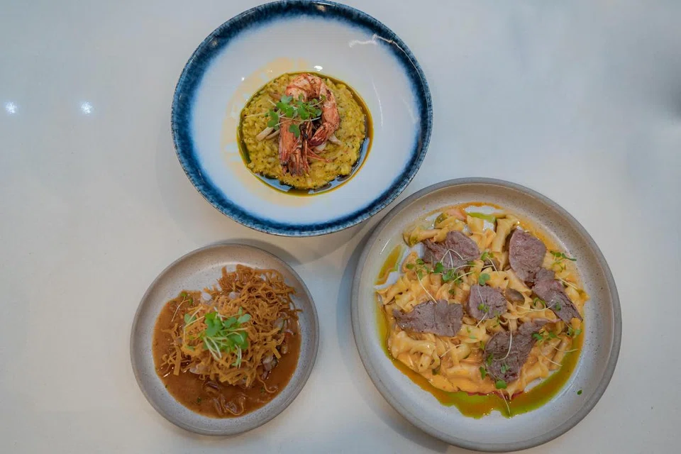 BERMUTU TINGGI: (Ikut putaran jam, dari atas) ‘King Prawn Risotto’, ‘Australia Wagyu Beef GIgli Pasta’ dan ‘Signature Ceviche’ merupakan di antara hidangan popular di Brunch Club by The Halal Corner. 
