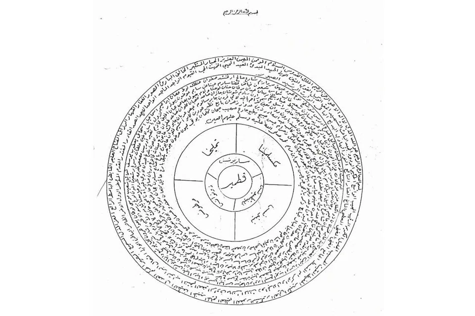 Gambar rajah khat atau 'ayat pendinding' yang dilukis oleh bapa Encik Mohd Gazali, Encik Arshad. s. 1950-an | Singapura | Ihsan MOHD GAZALI MOHD ARSHAD