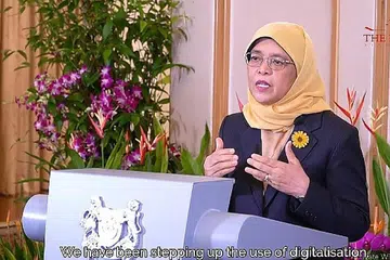 PERANAN WANITA: Presiden Halimah berkata wanita boleh memainkan peranan penting dalam membangunkan pemulihan yang berdaya tahan, mampan dan inklusif dalam dunia pasca Covid-19. - Foto ISTANA