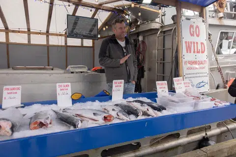 Seorang nelayan yang menjual hasil tangkapan mereka pelbagai jenis salmon seperti Spring Salmon, Coho Salmon, dan Pink Salmon. 