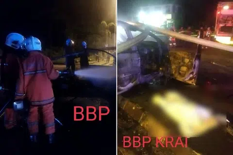 Kejadian berlaku di hadapan bangunan BSN Kuala Krai, Jalan Gua Musang - Kuala Krai, Kelantan.