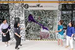 (Dari kiri) Pengerusi The Purple Parade Limited, Cik Rachel Ong; Ketua Rangkaian & Perkongsian Masyarakat Yayasan Temasek, Cik Woon Saet Nyoon; Presiden Pusat Sumber Autisme (Singapura), Cik Denise Phua; dan Pengarah Eksekutif Pusat Sumber Autisme (Singapura), Cik Jacelyn Lim, merasmikan pelancaran Pusat ‘Flourish For Life’ pada 6 September 2024.