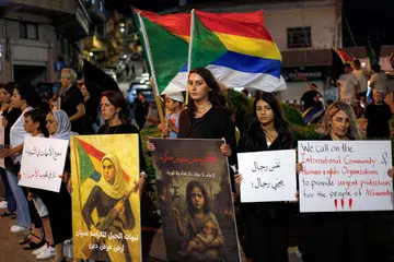 Anggota masyarakat Druze di Bukit Golan yang ditawan Israel berkumpul dalam satu perhimpunan perpaduan untuk menyokong puak Druze di Syria, bertempat di perkampungan Majdal Shams di Golan pada 19 Julai 2025.